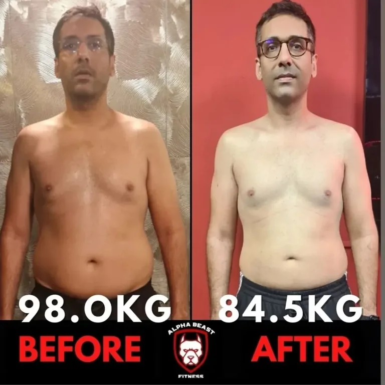 Alpha Beast client before and after: 98.0kg reduced to 84.5kg