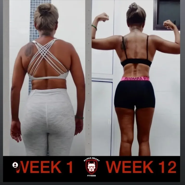 Alpha Beast client back and shoulders, week one compared with week twelve